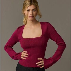 Anthropologie Fuchsia Square-Neck Long-Sleeve Sweater